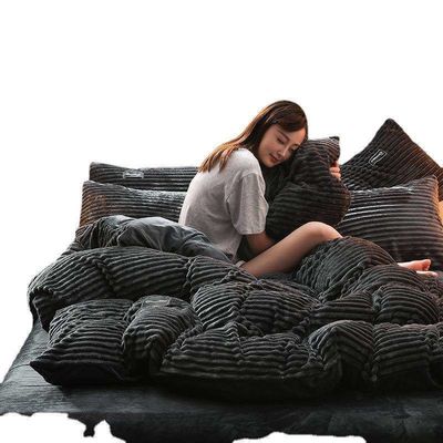 Home Hotel 4 stuks Flannel beddengoed Set dekbed dekbed Platte lakens Kussenzakken Queen/King Size