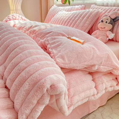 Hot Furry Design Rabbit Faux Fur Fluffy Plush Warm Duvet Cover Set Vier stukken beddengoed Set