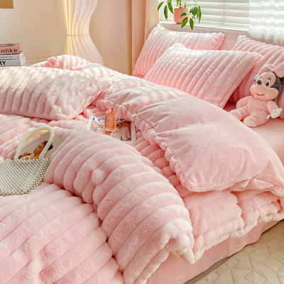 Hot Furry Design Rabbit Faux Fur Fluffy Plush Warm Duvet Cover Set Vier stukken beddengoed Set