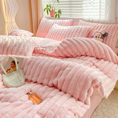 Hot Furry Design Rabbit Faux Fur Fluffy Plush Warm Duvet Cover Set Vier stukken beddengoed Set