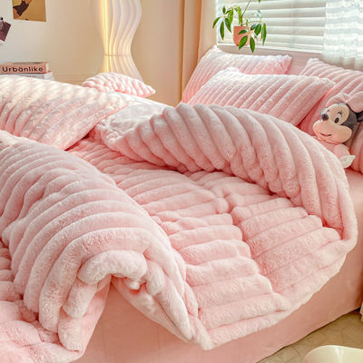 Hot Furry Design Rabbit Faux Fur Fluffy Plush Warm Duvet Cover Set Vier stukken beddengoed Set