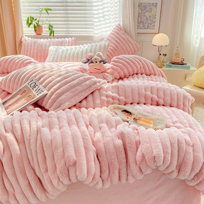 Hot Furry Design Rabbit Faux Fur Fluffy Plush Warm Duvet Cover Set Vier stukken beddengoed Set