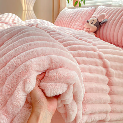 Hot Furry Design Rabbit Faux Fur Fluffy Plush Warm Duvet Cover Set Vier stukken beddengoed Set