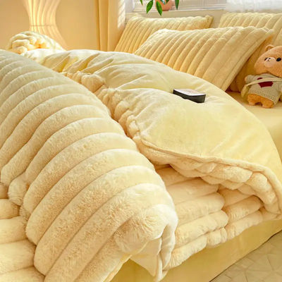 Poliëster vullen warm konijn vals bont pluisjes warm dekbed set voor 2,0m bed