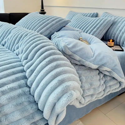 Poliëster vullen warm konijn vals bont pluisjes warm dekbed set voor 2,0m bed