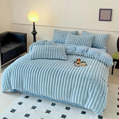 Poliëster vullen warm konijn vals bont pluisjes warm dekbed set voor 2,0m bed