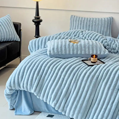 Poliëster vullen warm konijn vals bont pluisjes warm dekbed set voor 2,0m bed