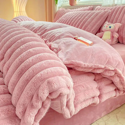 Poliëster vullen warm konijn vals bont pluisjes warm dekbed set voor 2,0m bed