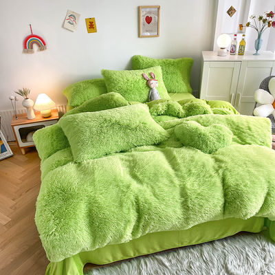 2023 Shaggy Warm Mink Velvet Crystal Bed Bedden Solid Dekbed Cover voor 1,5 meter 5 voet Bed 4 Pcs