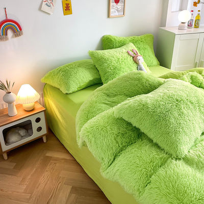 2023 Shaggy Warm Mink Velvet Crystal Bed Bedden Solid Dekbed Cover voor 1,5 meter 5 voet Bed 4 Pcs