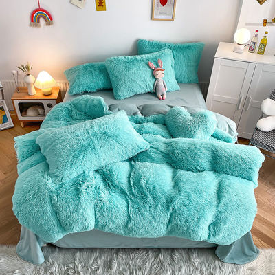 2024 Hot Blue Luxury Shaggy Warm Mink Velvet Crystal Bed Linen Set voor winter beddengoed