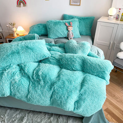 2024 Hot Blue Luxury Shaggy Warm Mink Velvet Crystal Bed Linen Set voor winter beddengoed