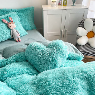 2024 Hot Blue Luxury Shaggy Warm Mink Velvet Crystal Bed Linen Set voor winter beddengoed
