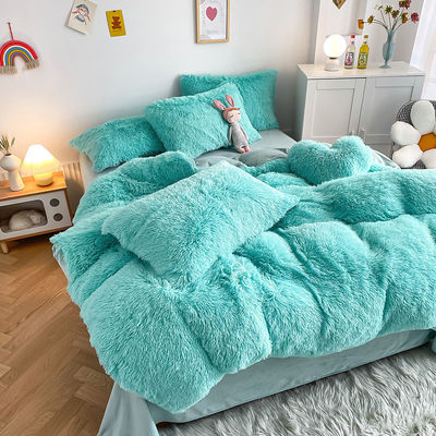 2024 Hot Blue Luxury Shaggy Warm Mink Velvet Crystal Bed Linen Set voor winter beddengoed