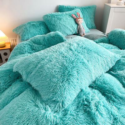 2024 Hot Blue Luxury Shaggy Warm Mink Velvet Crystal Bed Linen Set voor winter beddengoed