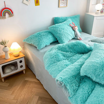 2024 Hot Blue Luxury Shaggy Warm Mink Velvet Crystal Bed Linen Set voor winter beddengoed