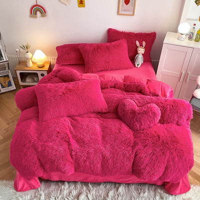 Kleur Solid Pattern Type Luxe Shaggy Warm Mink Velvet Crystal Bedden Set voor de winter