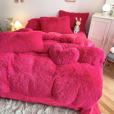Kleur Solid Pattern Type Luxe Shaggy Warm Mink Velvet Crystal Bedden Set voor de winter