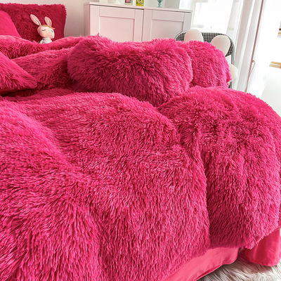 Kleur Solid Pattern Type Luxe Shaggy Warm Mink Velvet Crystal Bedden Set voor de winter