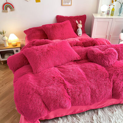 Kleur Solid Pattern Type Luxe Shaggy Warm Mink Velvet Crystal Bedden Set voor de winter