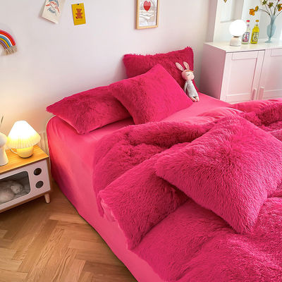Kleur Solid Pattern Type Luxe Shaggy Warm Mink Velvet Crystal Bedden Set voor de winter