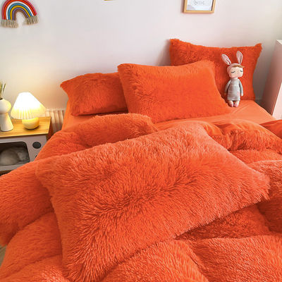Bright Orange Luxury Shaggy Warm Mink Velvet Crystal beddengoed Set voor 1,8 meter 6 voet Bedden