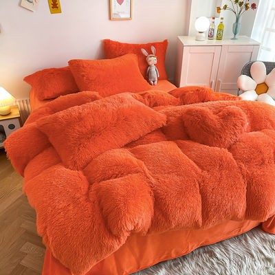 Bright Orange Luxury Shaggy Warm Mink Velvet Crystal beddengoed Set voor 1,8 meter 6 voet Bedden