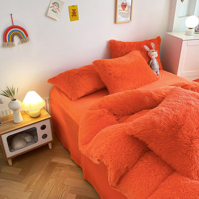Bright Orange Luxury Shaggy Warm Mink Velvet Crystal beddengoed Set voor 1,8 meter 6 voet Bedden