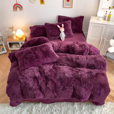 200TC draadgetal Paarse kleur Luxe Shaggy Warm Mink Velvet Bedden Set voor de winter