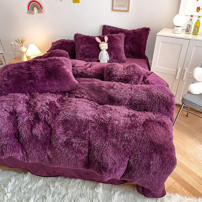 200TC draadgetal Paarse kleur Luxe Shaggy Warm Mink Velvet Bedden Set voor de winter