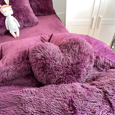 200TC draadgetal Paarse kleur Luxe Shaggy Warm Mink Velvet Bedden Set voor de winter