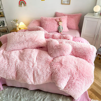 Geen aanpassing vereist Morden Luxe Jade Pink Shaggy Warm Mink Velvet Bedden Set