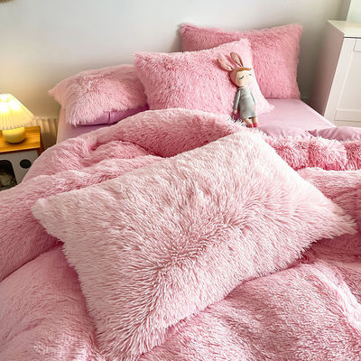 Geen aanpassing vereist Morden Luxe Jade Pink Shaggy Warm Mink Velvet Bedden Set