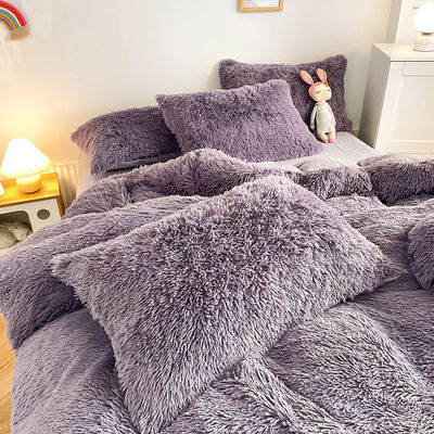 Prinses Stijl Grijs Paars Shaggy Warm Mink Velvet Crystal Duvet Cover Set voor de winter