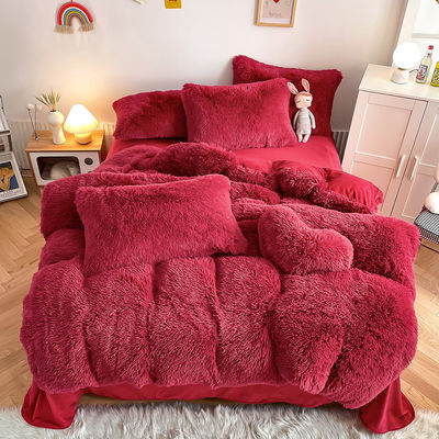 In Rood Kleur Warm Mink Velvet Crystal Bed Linen Set voor de Winter Bed Linen Quilt Cover