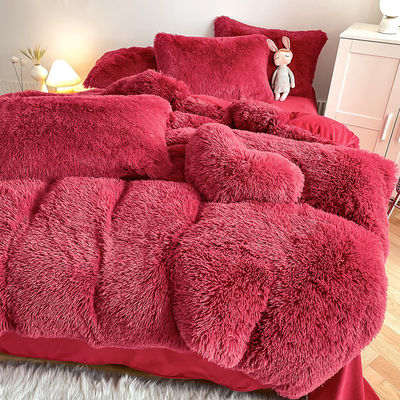 In Rood Kleur Warm Mink Velvet Crystal Bed Linen Set voor de Winter Bed Linen Quilt Cover