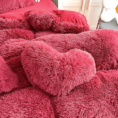 In Rood Kleur Warm Mink Velvet Crystal Bed Linen Set voor de Winter Bed Linen Quilt Cover