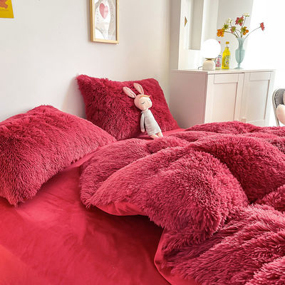 In Rood Kleur Warm Mink Velvet Crystal Bed Linen Set voor de Winter Bed Linen Quilt Cover