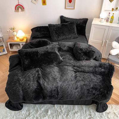 Warm mink fluweel kristal beddengoed solide dekbed set voor de winter schitterende zwarte kleur