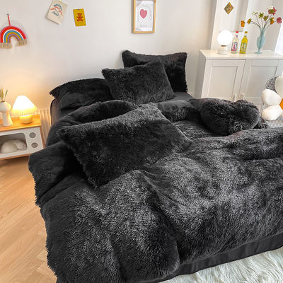 Warm mink fluweel kristal beddengoed solide dekbed set voor de winter schitterende zwarte kleur