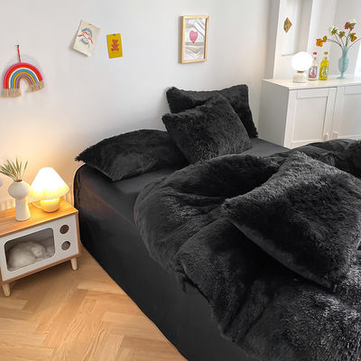 Warm mink fluweel kristal beddengoed solide dekbed set voor de winter schitterende zwarte kleur