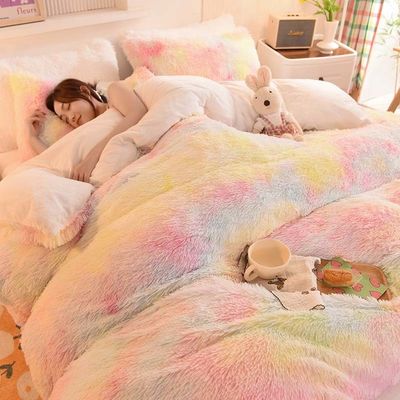 Moderne stijl Regenboogkleur Shaggy Mink Velvet Crystal Velvet Bed Bed Bedden Dekbed Set