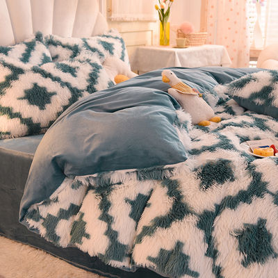 Moderne stijl Regenboogkleur Shaggy Mink Velvet Crystal Velvet Bed Bed Bedden Dekbed Set