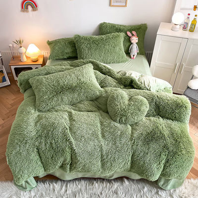 RTS Moos Groene Kleur Luxe Shaggy Warm Mink Velvet Crystal Bedden Set voor de Winter