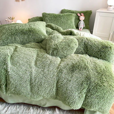 RTS Moos Groene Kleur Luxe Shaggy Warm Mink Velvet Crystal Bedden Set voor de Winter
