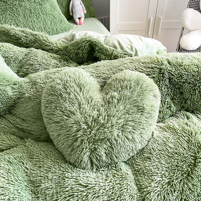 RTS Moos Groene Kleur Luxe Shaggy Warm Mink Velvet Crystal Bedden Set voor de Winter