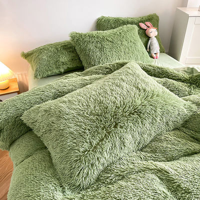 RTS Moos Groene Kleur Luxe Shaggy Warm Mink Velvet Crystal Bedden Set voor de Winter