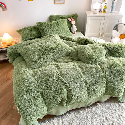 RTS Moos Groene Kleur Luxe Shaggy Warm Mink Velvet Crystal Bedden Set voor de Winter