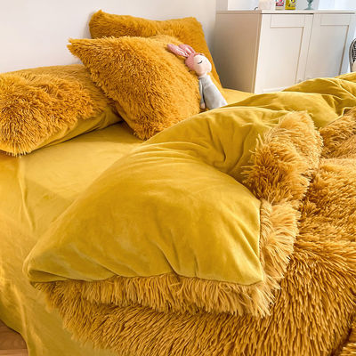 Ins Moss Groen Luxe Shaggy Warm Mink Velvet Crystal Bed Linen Set voor Winter Bed Linen