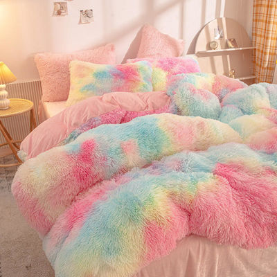 Regenboogkleur False Fur Velvet Fluffy Plush Bedden Set voor Modern Huis en Decoratie